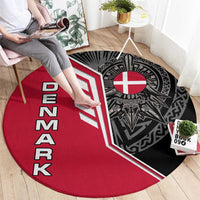 Denmark Flag Round Carpet with Viking Rune Pattern and Nordic Crest Design - Wonder Print Shop