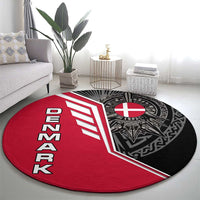 Denmark Flag Round Carpet with Viking Rune Pattern and Nordic Crest Design - Wonder Print Shop