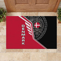 Denmark Flag Rubber Doormat with Viking Rune Pattern and Nordic Crest Design - Wonder Print Shop