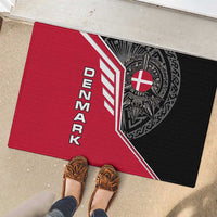 Denmark Flag Rubber Doormat with Viking Rune Pattern and Nordic Crest Design - Wonder Print Shop
