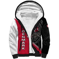 Denmark Flag Sherpa Hoodie with Viking Rune Pattern and Nordic Crest Design - Wonder Print Shop