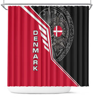 Denmark Flag Shower Curtain with Viking Rune Pattern and Nordic Crest Design - Wonder Print Shop