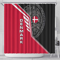 Denmark Flag Shower Curtain with Viking Rune Pattern and Nordic Crest Design - Wonder Print Shop