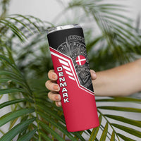 Denmark Flag Skinny Tumbler with Viking Rune Pattern and Nordic Crest Design - Wonder Print Shop