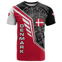 Denmark Flag T Shirt with Viking Rune Pattern and Nordic Crest Design - Wonder Print Shop