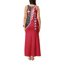 Denmark Flag Tank Maxi Dress with Viking Rune Pattern and Nordic Crest Design - Wonder Print Shop