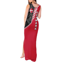 Denmark Flag Tank Maxi Dress with Viking Rune Pattern and Nordic Crest Design - Wonder Print Shop