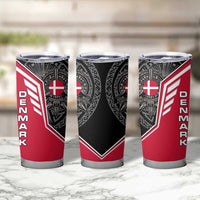 Denmark Flag Tumbler Cup with Viking Rune Pattern and Nordic Crest Design - Wonder Print Shop