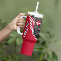 Denmark Flag Tumbler With Handle with Viking Rune Pattern and Nordic Crest Design - Wonder Print Shop