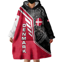 Denmark Flag Wearable Blanket Hoodie with Viking Rune Pattern and Nordic Crest Design - Wonder Print Shop