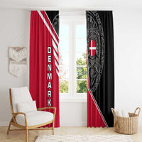 Denmark Flag Window Curtain with Viking Rune Pattern and Nordic Crest Design - Wonder Print Shop