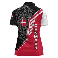 Denmark Flag Women Polo Shirt with Viking Rune Pattern and Nordic Crest Design - Wonder Print Shop