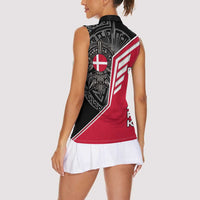 Denmark Flag Women Sleeveless Polo Shirt with Viking Rune Pattern and Nordic Crest Design - Wonder Print Shop