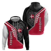 Denmark Flag Zip Hoodie with Viking Rune Pattern and Nordic Crest Design - Wonder Print Shop