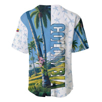 Colombia Palm Tree Landscape Baseball Jersey with Tropical Flowers and Blue Sky Design - Wonder Print Shop