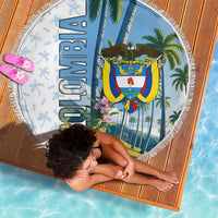 Colombia Palm Tree Landscape Beach Blanket with Tropical Flowers and Blue Sky Design - Wonder Print Shop