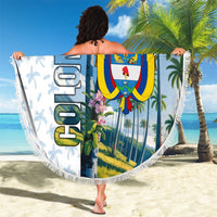 Colombia Palm Tree Landscape Beach Blanket with Tropical Flowers and Blue Sky Design - Wonder Print Shop