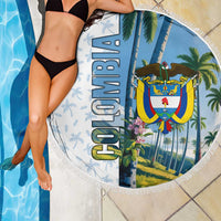 Colombia Palm Tree Landscape Beach Blanket with Tropical Flowers and Blue Sky Design - Wonder Print Shop