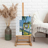 Colombia Palm Tree Landscape Canvas Wall Art with Tropical Flowers and Blue Sky Design - Wonder Print Shop