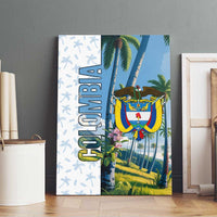 Colombia Palm Tree Landscape Canvas Wall Art with Tropical Flowers and Blue Sky Design - Wonder Print Shop