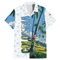 Colombia Palm Tree Landscape Family Matching Mermaid Dress and Hawaiian Shirt with Tropical Flowers and Blue Sky Design - Wonder Print Shop