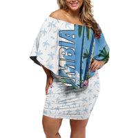 Colombia Palm Tree Landscape Family Matching Off Shoulder Short Dress and Hawaiian Shirt with Tropical Flowers and Blue Sky Design - Wonder Print Shop