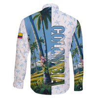 Colombia Palm Tree Landscape Family Matching Puletasi and Hawaiian Shirt with Tropical Flowers and Blue Sky Design - Wonder Print Shop