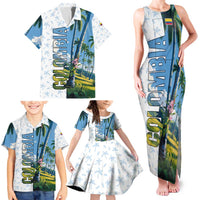 Colombia Palm Tree Landscape Family Matching Tank Maxi Dress and Hawaiian Shirt with Tropical Flowers and Blue Sky Design - Wonder Print Shop
