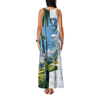 Colombia Palm Tree Landscape Family Matching Tank Maxi Dress and Hawaiian Shirt with Tropical Flowers and Blue Sky Design - Wonder Print Shop