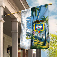 Colombia Palm Tree Landscape Garden Flag with Tropical Flowers and Blue Sky Design - Wonder Print Shop