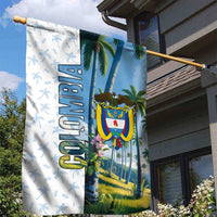 Colombia Palm Tree Landscape Garden Flag with Tropical Flowers and Blue Sky Design - Wonder Print Shop