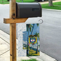 Colombia Palm Tree Landscape Garden Flag with Tropical Flowers and Blue Sky Design - Wonder Print Shop