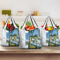Colombia Palm Tree Landscape Grocery Bag with Tropical Flowers and Blue Sky Design - Wonder Print Shop