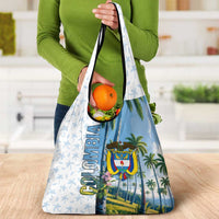 Colombia Palm Tree Landscape Grocery Bag with Tropical Flowers and Blue Sky Design - Wonder Print Shop
