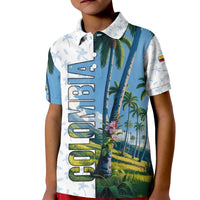 Colombia Palm Tree Landscape Kid Polo Shirt with Tropical Flowers and Blue Sky Design - Wonder Print Shop