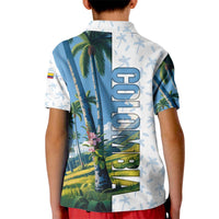 Colombia Palm Tree Landscape Kid Polo Shirt with Tropical Flowers and Blue Sky Design - Wonder Print Shop