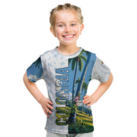 Colombia Palm Tree Landscape Kid T Shirt with Tropical Flowers and Blue Sky Design - Wonder Print Shop