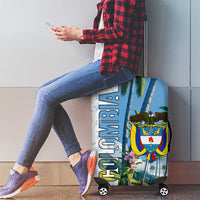 Colombia Palm Tree Landscape Luggage Cover with Tropical Flowers and Blue Sky Design - Wonder Print Shop