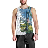 Colombia Palm Tree Landscape Men Tank Top with Tropical Flowers and Blue Sky Design - Wonder Print Shop