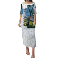 Colombia Palm Tree Landscape Puletasi with Tropical Flowers and Blue Sky Design - Wonder Print Shop