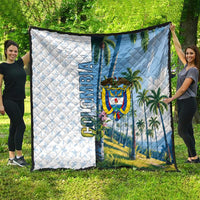 Colombia Palm Tree Landscape Quilt with Tropical Flowers and Blue Sky Design - Wonder Print Shop