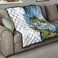 Colombia Palm Tree Landscape Quilt with Tropical Flowers and Blue Sky Design - Wonder Print Shop