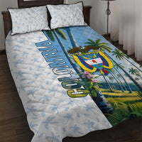Colombia Palm Tree Landscape Quilt Bed Set with Tropical Flowers and Blue Sky Design - Wonder Print Shop