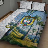Colombia Palm Tree Landscape Quilt Bed Set with Tropical Flowers and Blue Sky Design - Wonder Print Shop