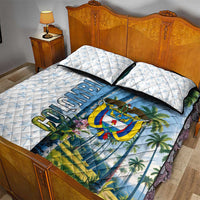 Colombia Palm Tree Landscape Quilt Bed Set with Tropical Flowers and Blue Sky Design - Wonder Print Shop