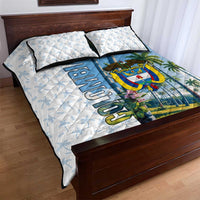 Colombia Palm Tree Landscape Quilt Bed Set with Tropical Flowers and Blue Sky Design - Wonder Print Shop