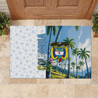 Colombia Palm Tree Landscape Rubber Doormat with Tropical Flowers and Blue Sky Design - Wonder Print Shop