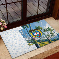 Colombia Palm Tree Landscape Rubber Doormat with Tropical Flowers and Blue Sky Design - Wonder Print Shop