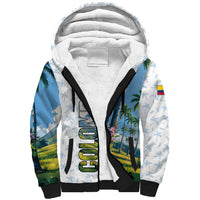 Colombia Palm Tree Landscape Sherpa Hoodie with Tropical Flowers and Blue Sky Design - Wonder Print Shop