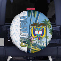 Colombia Palm Tree Landscape Spare Tire Cover with Tropical Flowers and Blue Sky Design - Wonder Print Shop
